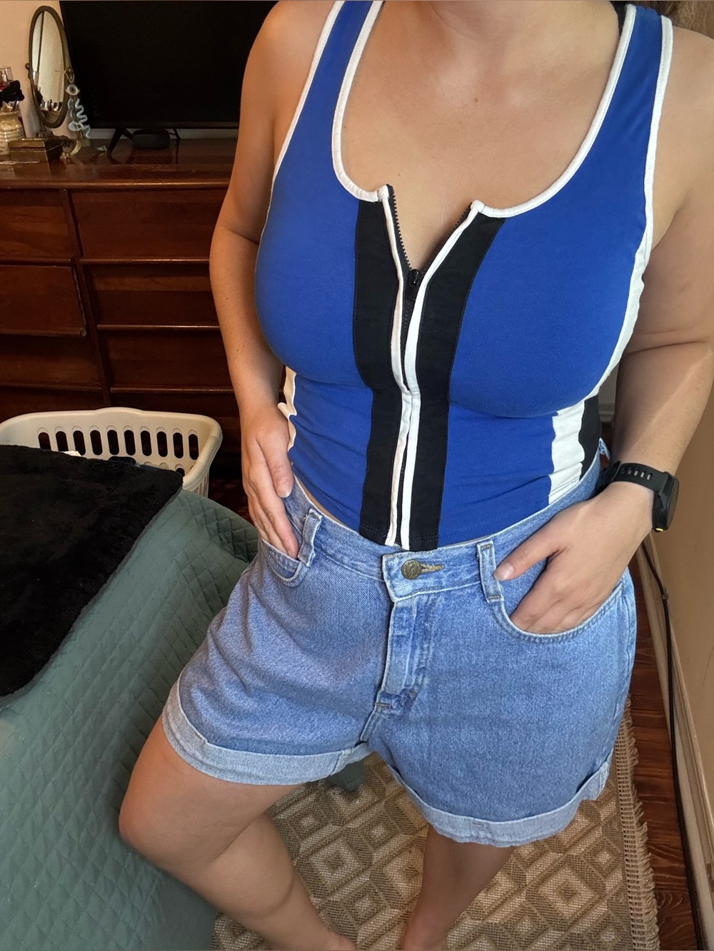 Y2K express Blue and black Zip-Front Tank Top